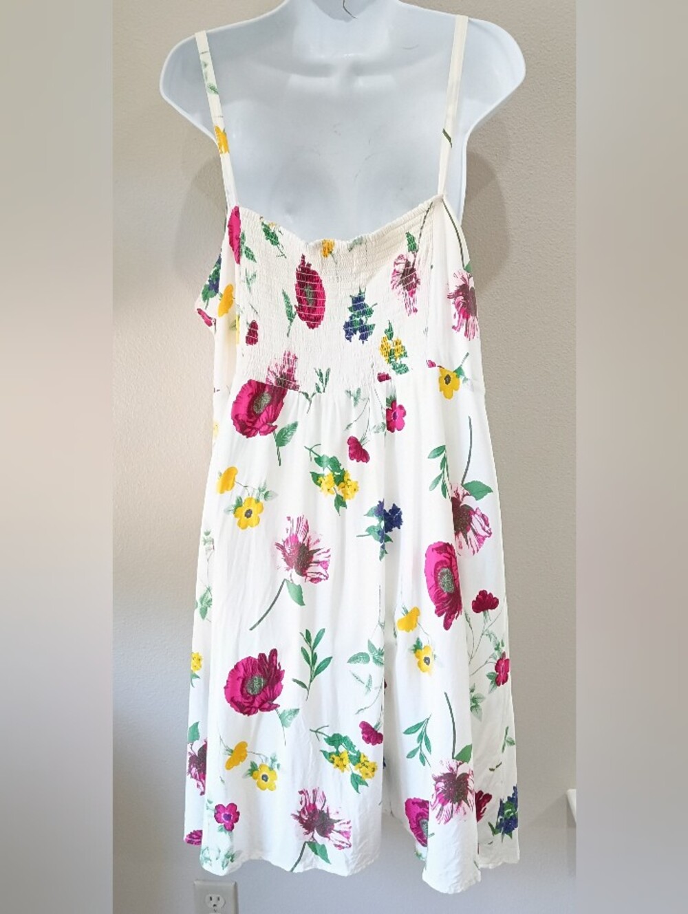 Old Navy Floral Spaghetti-Strap Midi Dress White with Pink Yellow Blooms Summer - Picture 3 of 10